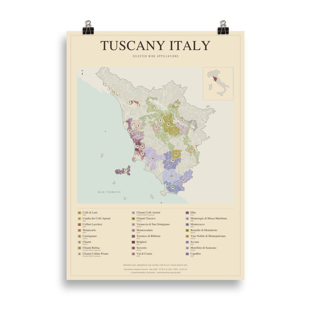 Tuscany Wine Map Vintage Poster - 50×70 cm - Cocktailored