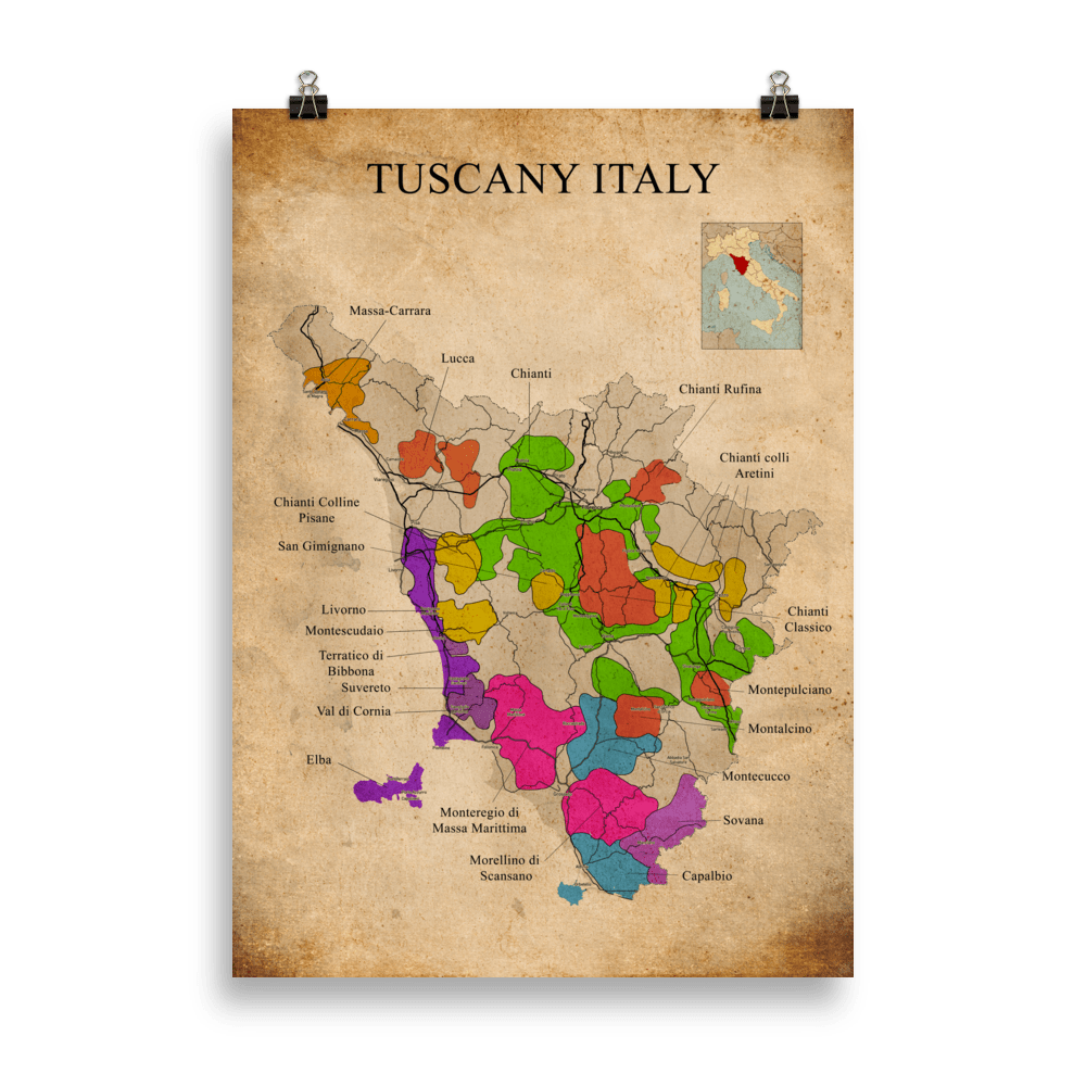 Tuscany Wine Map Vintage Poster
